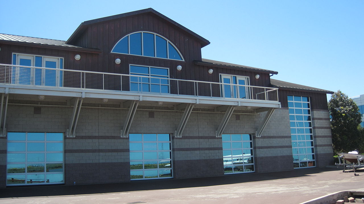 Arrillaga Family Rowing and Sailing Center — The Stanford Rowing and Sailing Center along Redwood Creek in Redwood City, California.