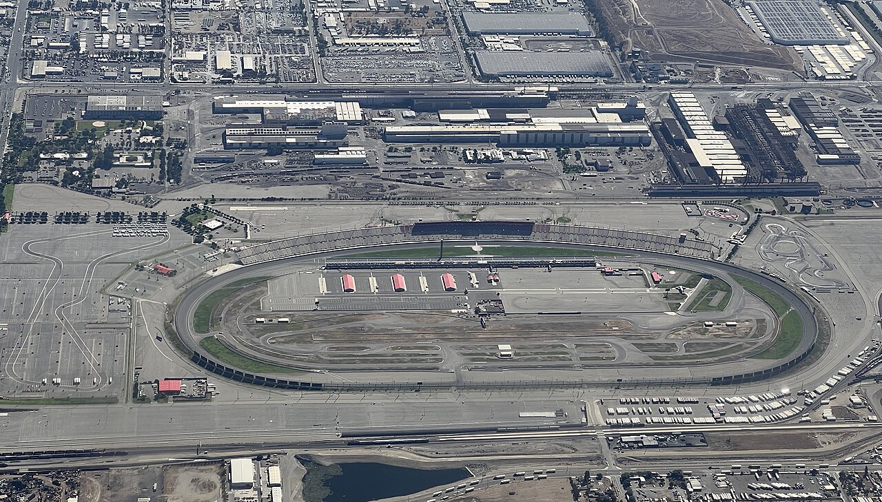 Auto Club Speedway Infield Road Course (Motorcycle) — An aerial view of Fontana, California looking south. Specifically of the Auto Club Speedway (fka California Speedway) as of 2021. The adjace